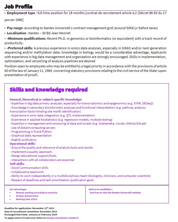 Sonia Bourguiba-H. (@soniabourguiba1) on Twitter photo As a post-doctoral fellow, you'll take the lead in conducting large-scale genomic, #transcriptomic, and #epigenomic analyses related to #multiplesclerosis, #NMOSD, and #MOGAD. 👇Don't miss this fantastic opportunity to advance your career in🖥️&🧬
<a href="/NicoV_HLA/">Nico Vince</a> <a href="/twit_PAG/">PA Gourraud</a> <a href="/frcneurodon/">FRC Neurodon</a> As a post-doctoral fellow, you'll take the lead in conducting large-scale genomic, #transcriptomic, and #epigenomic analyses related to #multiplesclerosis, #NMOSD, and #MOGAD. 👇Don't miss this fantastic opportunity to advance your career in🖥️&🧬
<a href="/NicoV_HLA/">Nico Vince</a> <a href="/twit_PAG/">PA Gourraud</a> <a href="/frcneurodon/">FRC Neurodon</a>