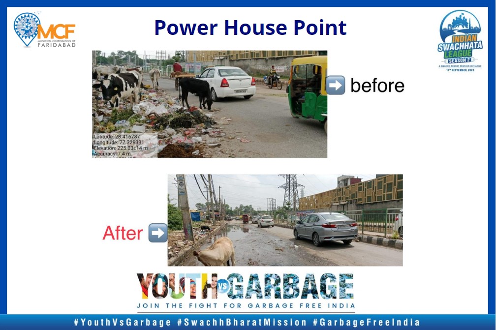 Municipal Corporation Faridabad's Mega Cleanliness Drive in Power House Point (Before & After). #SwachhtaPakhwada #IndianSwachhataLeague #swachhbanegafaridabad #mcfaridabad #MyWasteMyRespo gonsibility #SwachhBharat #swachhbharatleague2 #SwachhtaHiSeva #YouthVsGarbage