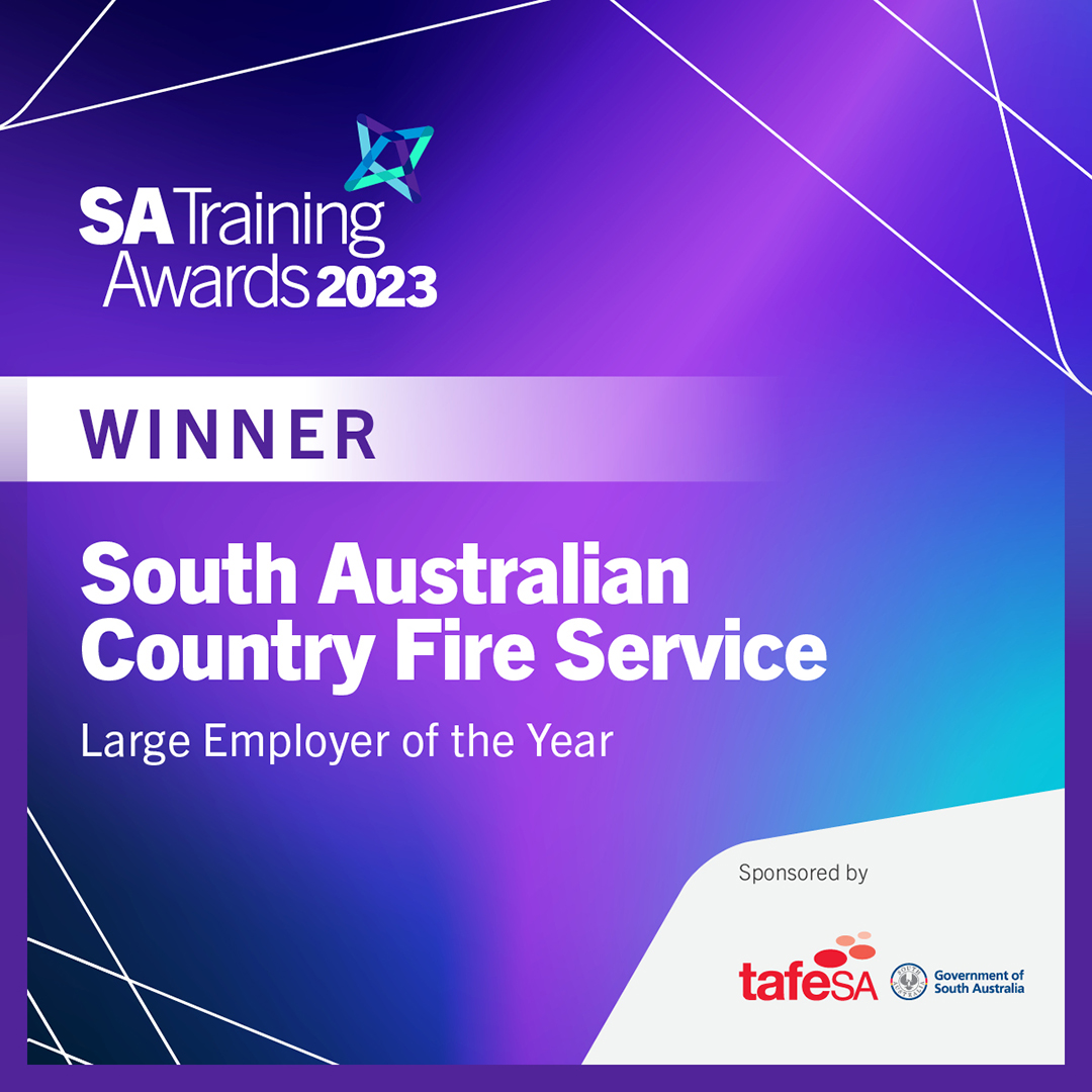 Congratulations to SA Country Fire Service <a href="/CFSAlerts/">Country Fire Service</a> – winner of the 2023 SA Training Awards Large Employer of the Year! 🏆

Sponsored by <a href="/tafesa/">TAFE SA</a> 

#SATrainingAwards