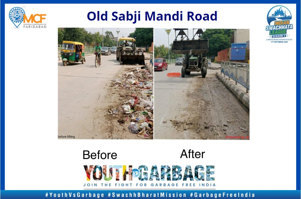Municipal Corporation Faridabad's Mega Cleanliness Drive in Old Sabji Mandi Road (Before & After). #SwachhtaPakhwada #IndianSwachhataLeague #swachhbanegafaridabad #mcfaridabad #MyWasteMyRespo gonsibility #SwachhBharat #swachhbharatleague2 #SwachhtaHiSeva #YouthVsGarbage