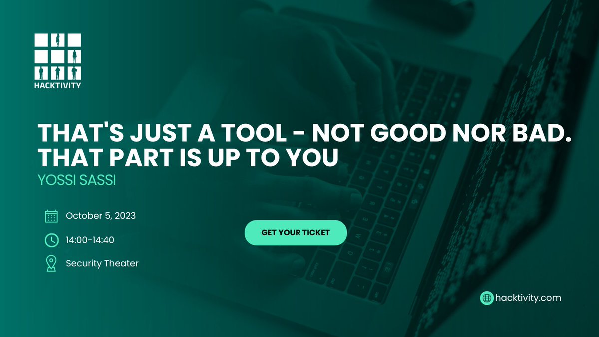hacktivityconf's tweet image. 🔧💻 Tools in Your Hands: Empowering Admins!
Join us for an eye-opening talk by @yossi_sassi exploring the versatile world of admin tools.
Tickets: t.ly/8T0Xz
#Hacktivity2023 #AdminTools