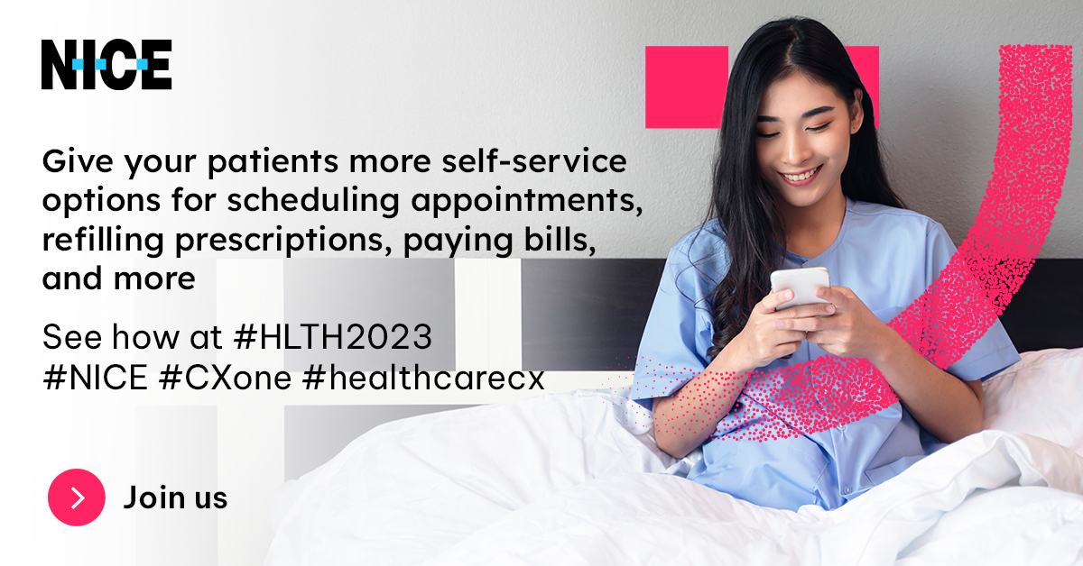 Glbgray's tweet photo. Discover the secret to seamless digital patient experiences at #HLTH2023 from Oct. 8-11 in Las Vegas. 

NICE CXone is the #1 cloud CX platform for better patient access and higher patient engagement 👉 https://t.co/Vxpzbd0i1J

#HealthcareCX https://t.co/0dgrCp3DFf