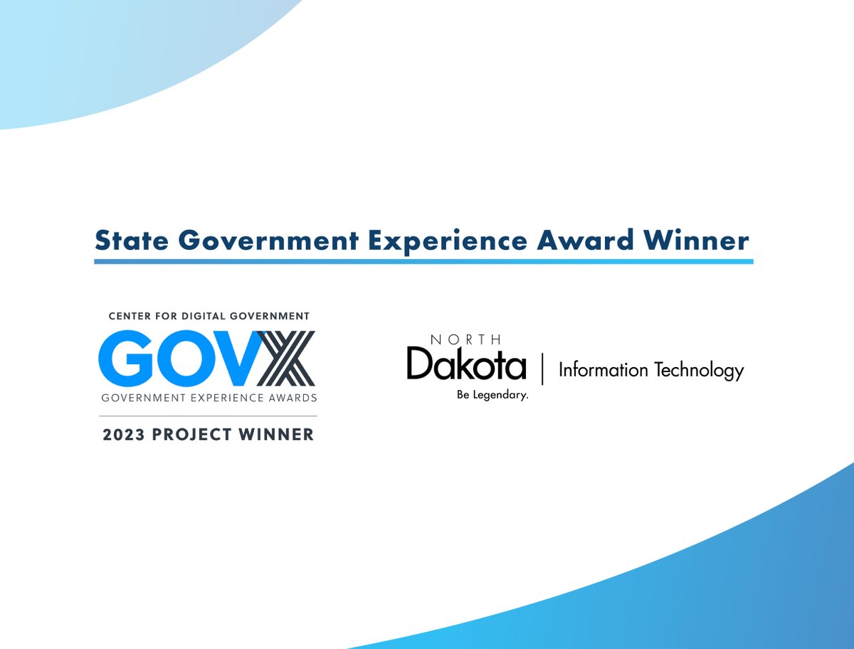 The Center for Digital Government (CDG) announced North Dakota Information Technology (NDIT) as a winner of the 2023 Government Experience Awards for the ND Game and Fish Parcel Project.

News Release: ndit.nd.gov/news/north-dak…

#BeNDLegendary #GovernmentExperienceAwards