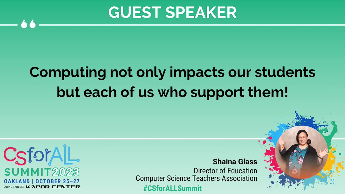 Shaina Glass will be a guest speaker at the 2023 #CSforALLSummit!

As Director of Education at <a href="/csteachersorg/">CS Teachers Association (CSTA)</a>, @SVicGlass's goal is to share her knowledge and love of learning in new, innovative ways with ALL Learners. #CSforALL

Register for the Summit: bit.ly/SummitReg2023.