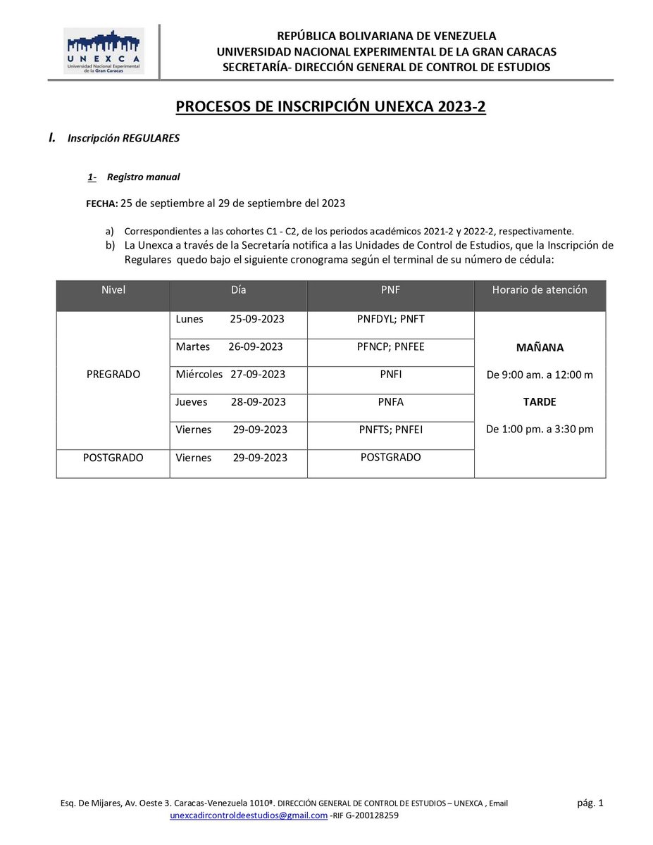 UNEXCA_ve's tweet photo. #21Sep | Cronograma de inscripción 2023-2 
🇻🇪✊🏼👏🏼📚

#SomosUnexca
#Unexca
#GuaicaipuroConManoDura
#EducaciónUniversitaria
#GobiernoBolivariano https://t.co/bBQOVvfyFH
