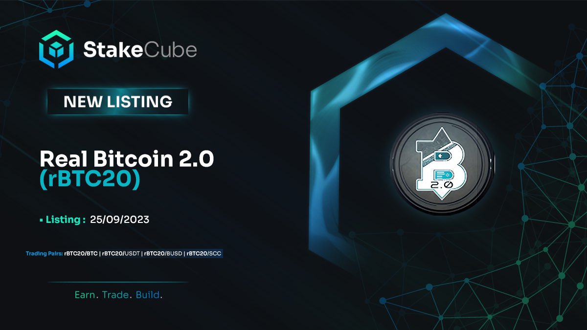 Welcome to StakeCube, <a href="/realbtc20_com/">realBTC20</a>!
#RBTC20 is soon listed on the platform and available on the exchange. 

#Crypto #Exchange #Listing