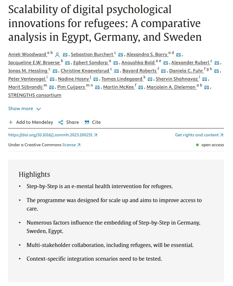 💡 Read our latest STRENGTHS paper on the scalability of digital psychological innovations for #Refugees ➡️ sciencedirect.com/science/articl… #Egypt #Germany #Sweden @VentevogelPeter @bayardroberts @pimcuijpers