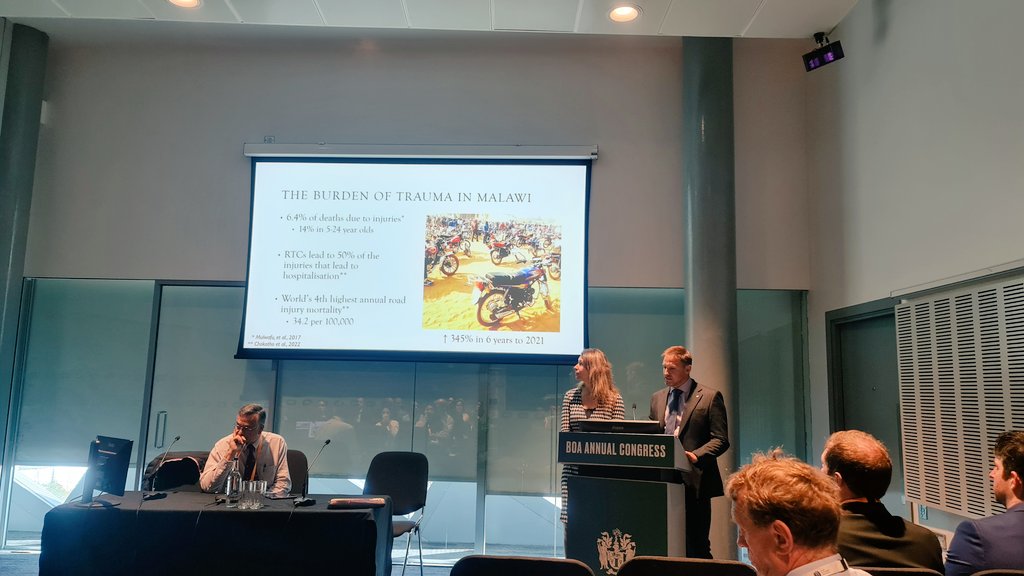 Lucy Lester and Richard Dimmock gave a fantastic #talk about their #year #working in #Malawi at <a href="/BritOrthopaedic/">BOA</a> meeting today in <a href="/Orthoconcern/">World Orthopaedic Concern UK</a> session. #unspoken #epidemic of #trauma from #motorbike #accidents aka #bodaboda 
#Life changing #injury needs #orthoplastics #treatment