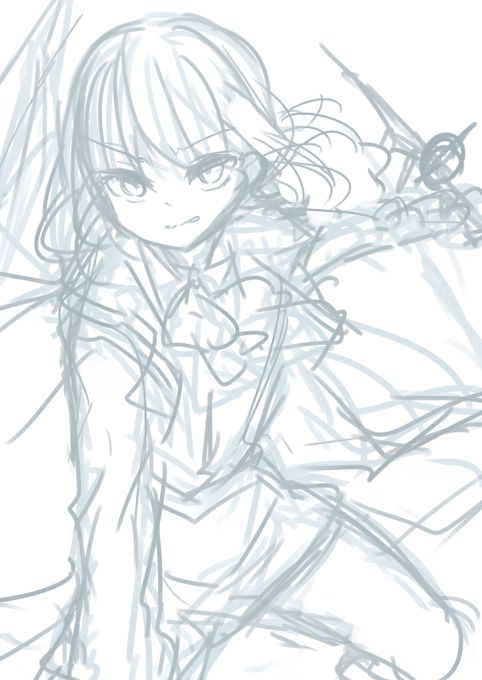 ちょっとリアル方向のあれこれで作業の手が止まりがちなのですこし参考ポーズ見ながら描いたラフ落書き。こういうのもたまにはええかなって・・・・ 