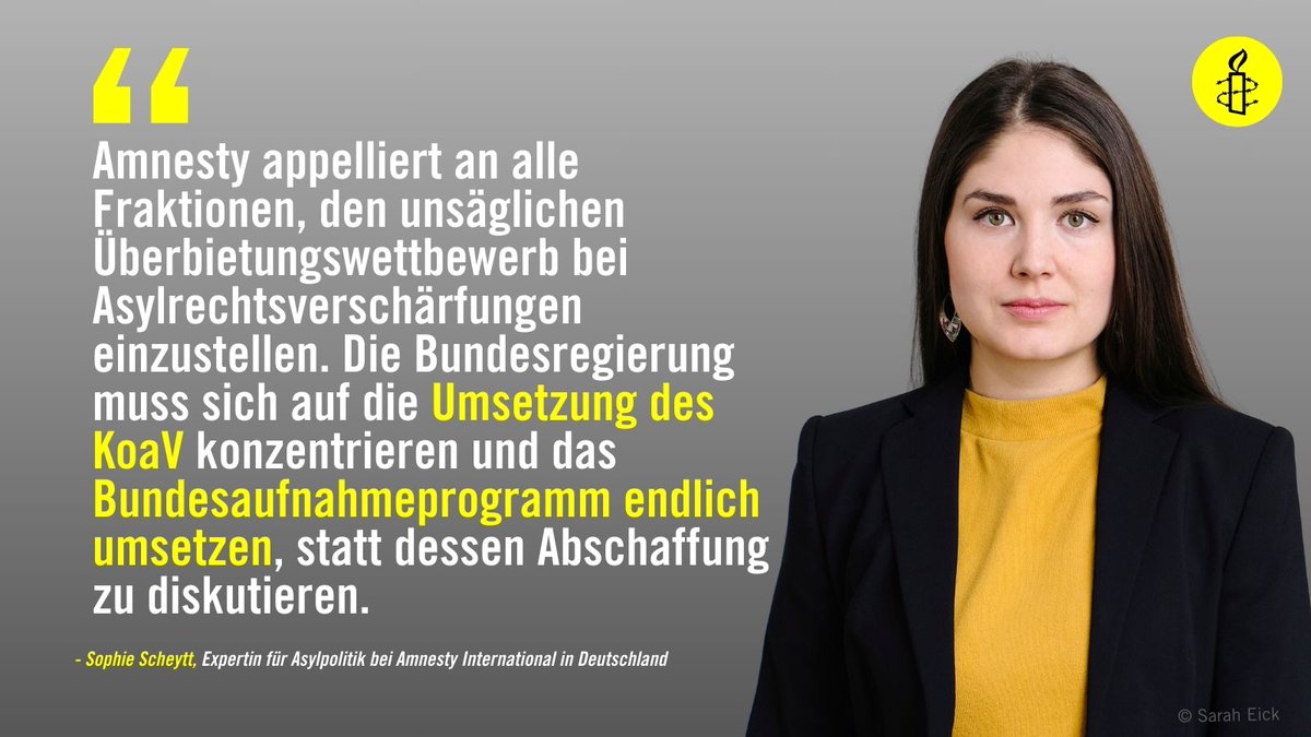Stoppt den Überbietungswettbewerb bei #Asylrechtsverschärfungen:

Bundestag diskutiert heute über CDU/CSU-Antrag, der u.a. alle Bundesaufnahmeprogramme, auch das für #Afghanistan, aussetzen &amp; Menschen an EU-Binnengrenzen zurückweisen will – mit Non-Refoulement Gebot unvereinbar!