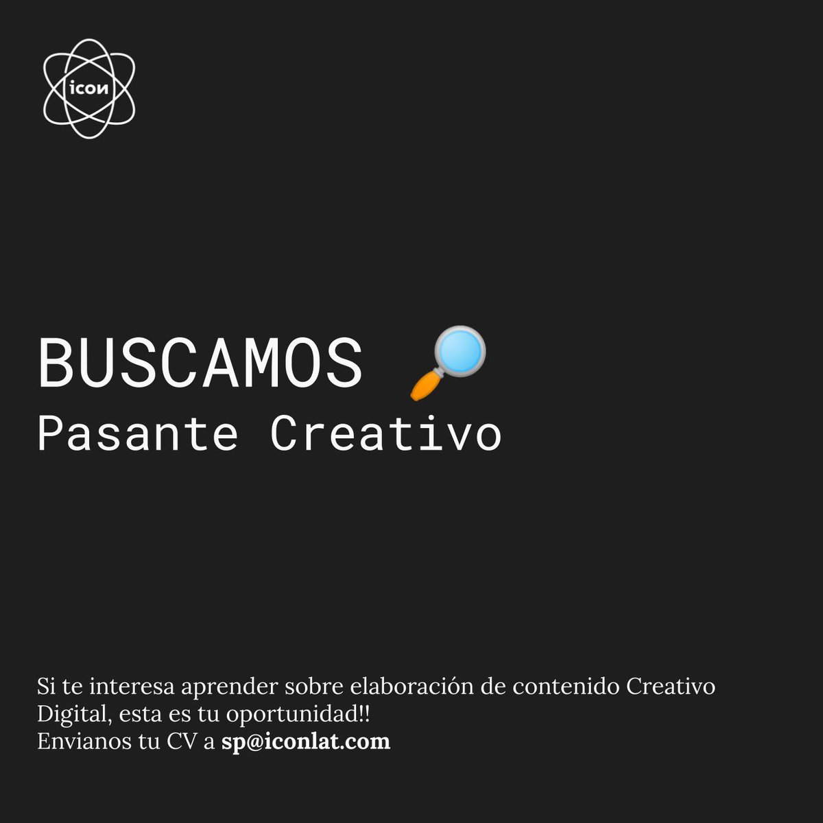 iconlat's tweet photo. ¡Buscamos Pasante Creativo!

Envíanos tu CV a sp@iconlat.com https://t.co/TyUZVozj8z