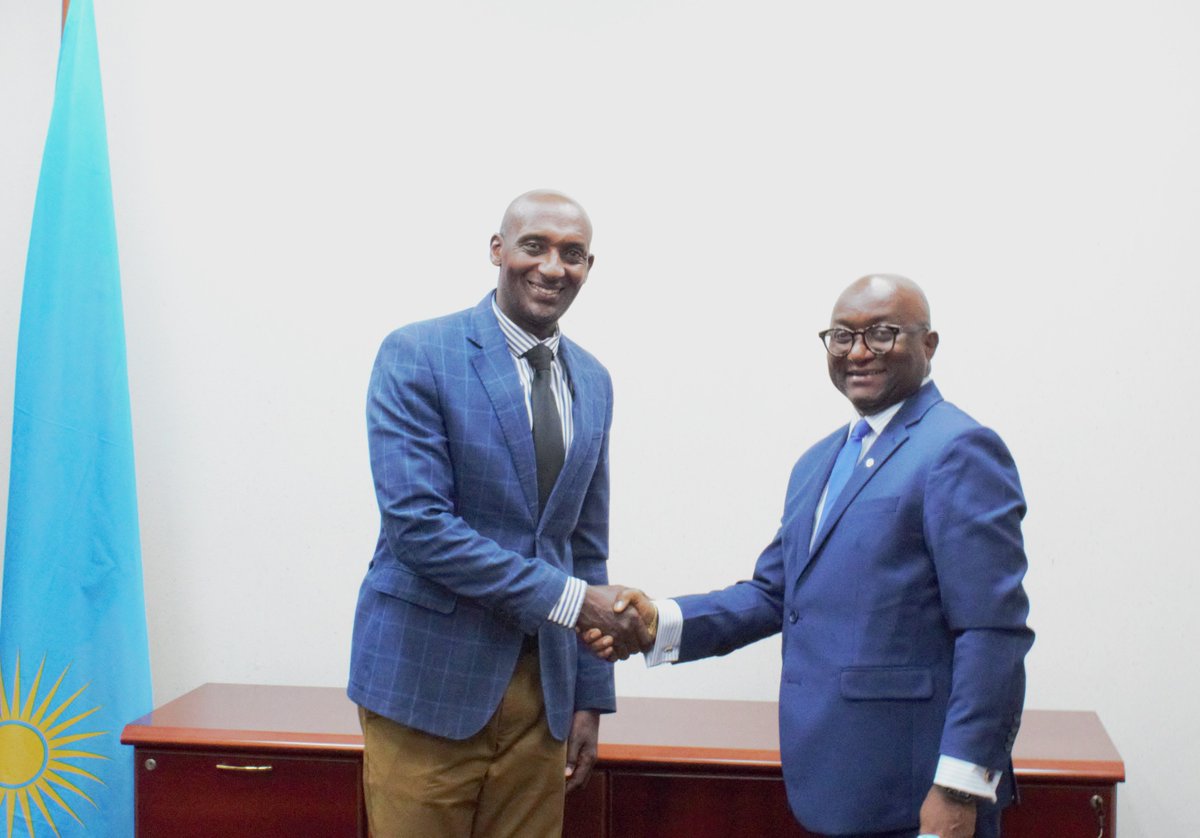 RwandaFinance's tweet photo. The Minister of State for National Treasury, @richard_tusabe this afternoon received Sahr John Kpundeh, the new @WorldBank Country Manager for Rwanda. Their discussion focused on strengthening bilateral cooperation. https://t.co/mukvqnV5Uy