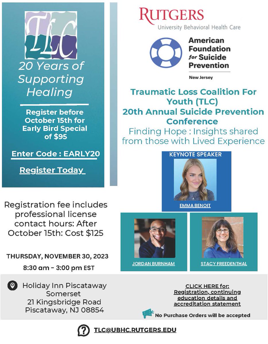 Register now- 20th TLC Annual Suicide Conference rutgers.cloud-cme.com/course/courseo…