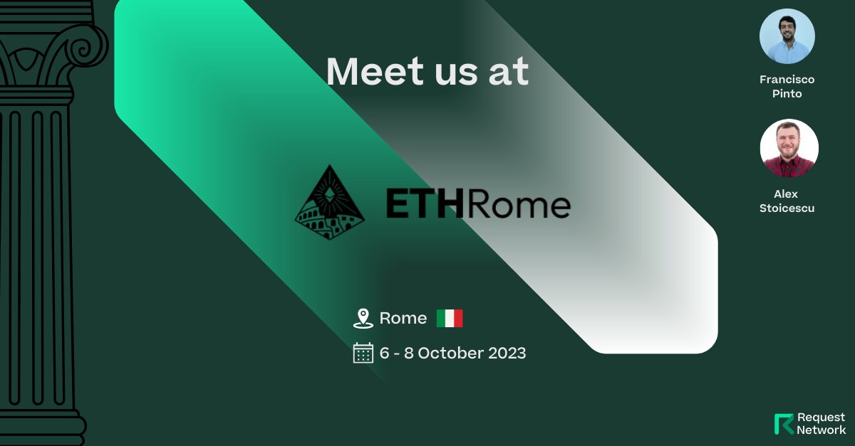 RequestNetwork's tweet photo. The cat's out of the bag! We're sponsoring the brand-new hackathon in Rome and giving out $4k in bounties 🎉🎉🎉

@ETHRome is yet another part of our commitment to growing the Request Network ecosystem and investing in builders and their dreams ❤️ Come and discuss anything from grants to RWA with @FPinto229 and @st0icescu!