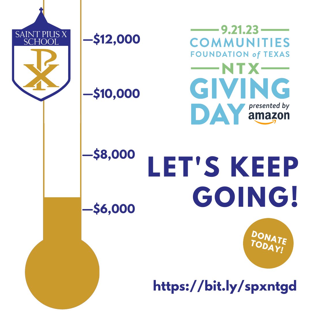 spxdallasschool's tweet photo. We only have 20% more to raise to meet our goal this year for #ntxgd! The first grade has won a pizza party, with their current total at $1605!

Don't forget to encourage your friends and family to donate to our school today.

https://t.co/4fOBbEqrnD https://t.co/1hftiO5tam