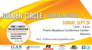 Don't forget the Golden Circle College Fair this weekend at Prairie Meadows!  Colleges, Career Training, and Apprenticeships all in one place.  #1SEP #ICAN