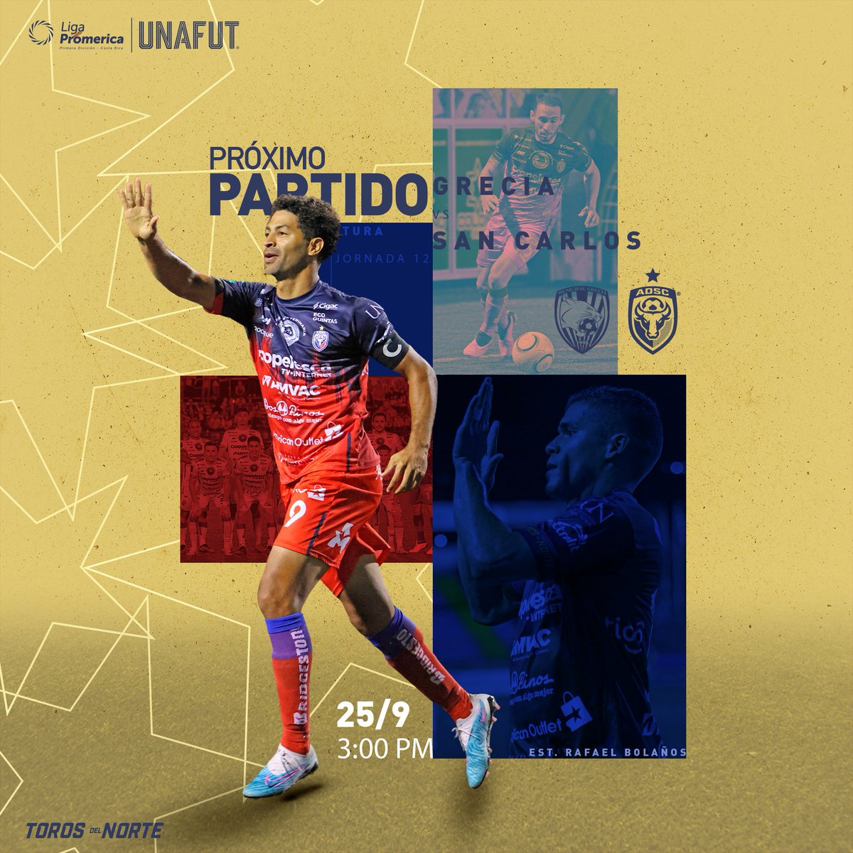 #PróximoPartido
🏆 Jornada 12 Liga Promerica Apertura 2023 #A23CR
⚽️ Grecia - San Carlos
🏟 Estadio Rafael Bolaños
📅 Lunes 25 de setiembre
⏰ 3:00 pm
📺 <a href="/FUTVCR/">FUTV</a>
#SanCarlosMasQueFutbol #Toros 🐂 💙❤️