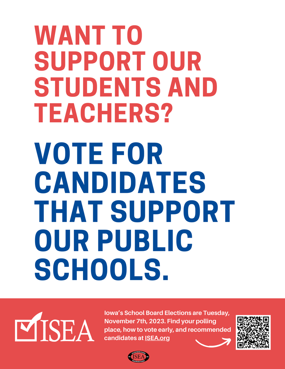 IowaSEA's tweet photo. ⚠️ 📅 REMINDER: Today, September 21, is the candidate filing deadline for Iowa's city and school election on November 7, 2023! Find resources on voting and running for office on ISEA's school election toolkit: https://t.co/aH59qReGpQ https://t.co/CFbEhS0oWN