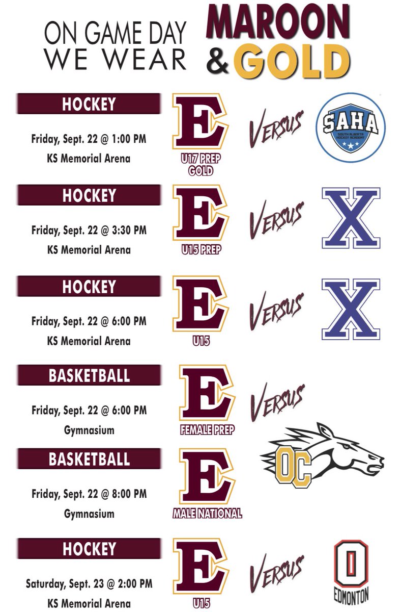 Busy weekend ahead starting tomorrow at Edge with three hockey teams playing their season home openers and basketball taking on Olds College! #GameDay