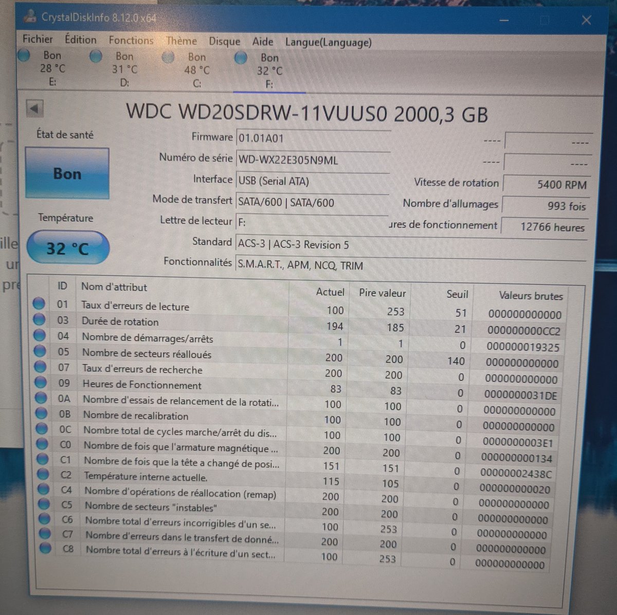 AFAB_Informatiq's tweet image. Bonne durée de vie pour ce disque dur, 12 766 heures, et il marche toujours bien !

Lien de mes réseaux : linktr.ee/afabinformatiq…

#disquedur #crystaldisk #cristaldiskinfo