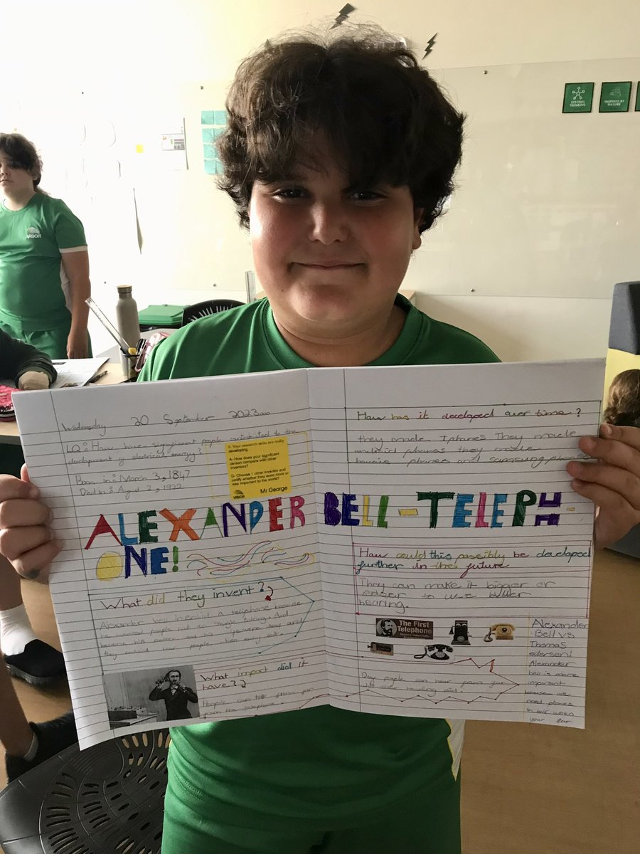 GeorgeStokesHoP's tweet photo. Wednesday afternoons, teaching these @ArborYear6 students, are fast becoming my favourite part of the week! 

This week our inquiry focused on  significant people in the development of electrical energy. 

⚡️🔋💡🔌

I’m also loving our new feedback printers…@MarkingMadeEasy. https://t.co/B1EeqzcETp