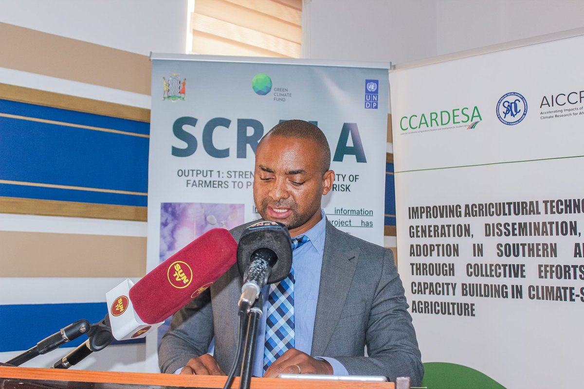 UNDPZambia's tweet photo. This week, we joined MOA in collaboration w/ @SADC_News’ Centre for Coordination of Agric R&amp;D for Southern Africa to host a training workshop for 35 agricultural officers on:

🌤️ weather forecasting 
🌾 crop yield prediction modelling tools

To enhance #ClimateResilience

#SCRALA https://t.co/ElDRvkZ9Lj