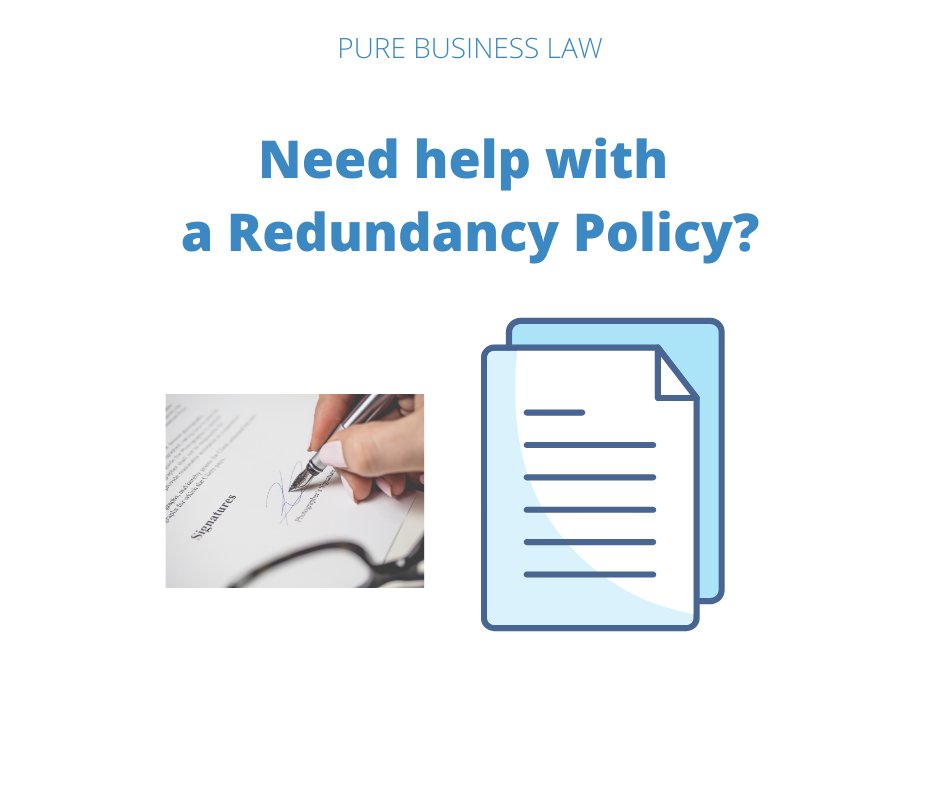 Do you need help with a Redundancy Policy? A redundancy policy provides employers with detailed procedures to follow within a business when making staff redundant so avoiding possible unfair dismissal claims. 
visit our page on our website at: purebusinesslaw.com/start-up-legal…