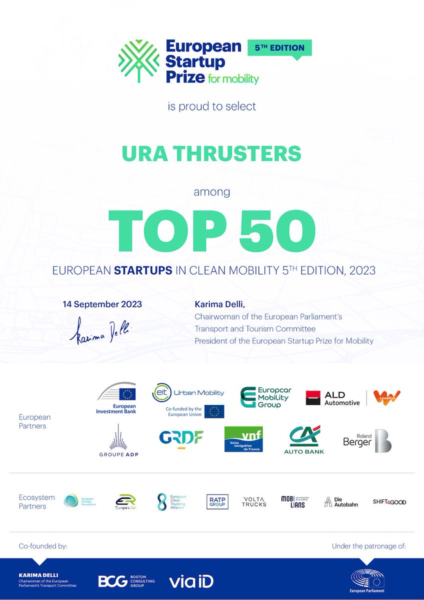 Great news announcement… 🚀Westcott based @URAThrusters has been shortlisted in the top 50 for the European Startup Prize for Mobility bit.ly/44XWHOh @GravestockEmily @avs_engineering @WestcottSpace #SpaceExploration #SpacePropulsion #WaterPropulsion #spacemobility