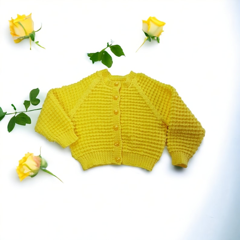 Hand knitted child's bright yellow cardigan with all over stripe textured pattern etsy.me/3EBfi88 #knittingtopia #etsy #knittedcardigan #girlscardigan #boyscardigan #handknitted #etsyshop #etsyseller #isellonetsy