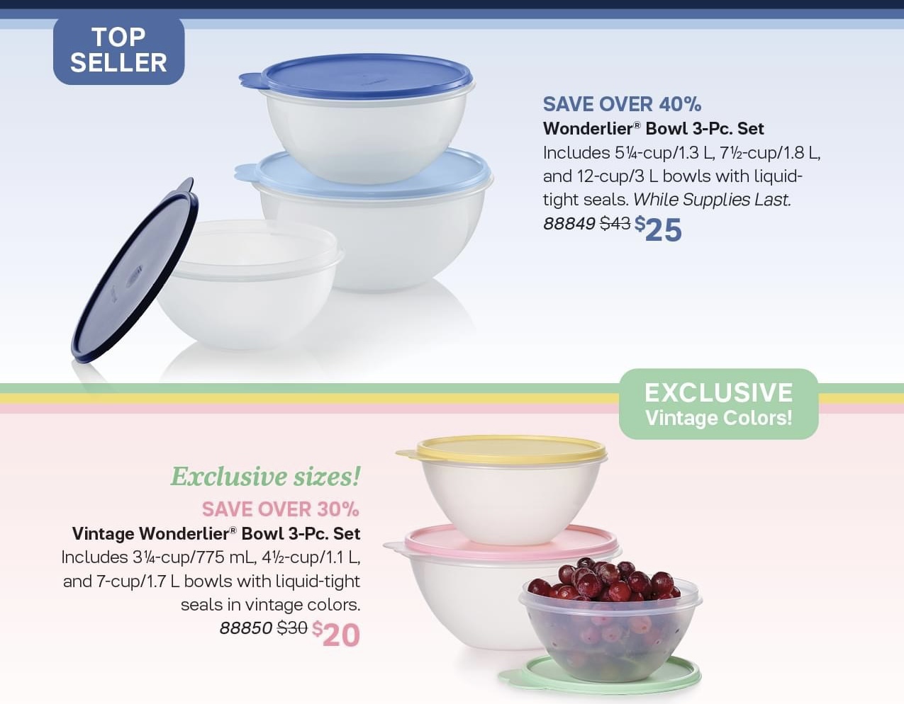 Tupperware IDEAL LIT'L BOWLS / MIXING SNACK CUPS ~ Set of 5 ~ NEW ~ CUTE  COLORS!