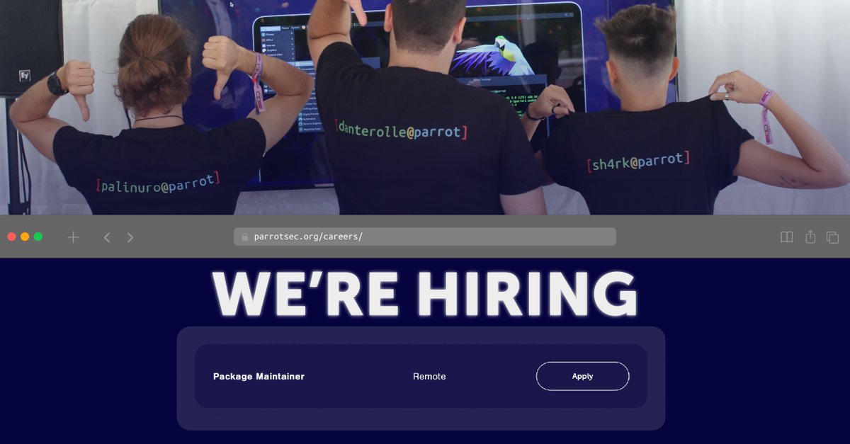 ParrotSec's tweet photo. Seeking package maintainer: is that you? 🧐

We are still on the hunt for a package maintainer to join our team 🤩

If you are an experienced one with a deep understanding of the GNU/Linux ecosystem, knowledge of the Debian packaging workflow, and familiarity with various tools and technologies, this is an excellent opportunity for you!

Apply here ➡️ https://t.co/BVPmR8npAN

#ParrotSec #ParrotOS #hiring #packagemantainer #linux