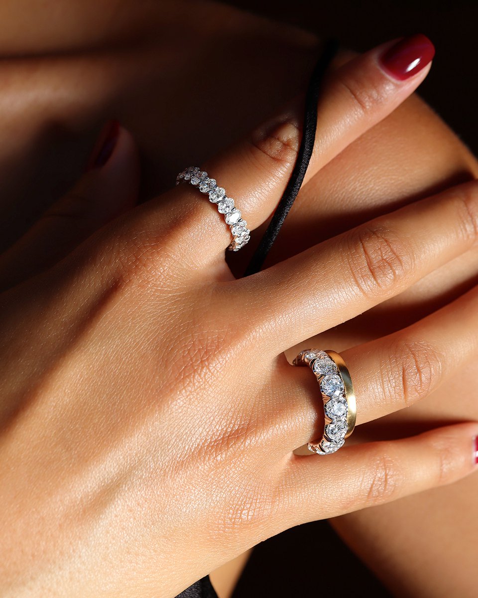 Jeandousset's tweet image. Give your ring finger something new to say with statement diamond bands. For more than just “I do.” #weddingband #diamondband #labdiamonds #luxury #eternityband #jeandousset