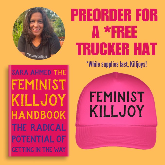 Don't forget!: send us your preorder receipt of #TheFeministKilljoyHandbook by @saranahmed and we'll send you a FREE hat! tinyurl.com/feministkilljo… Enter by Oct 2!