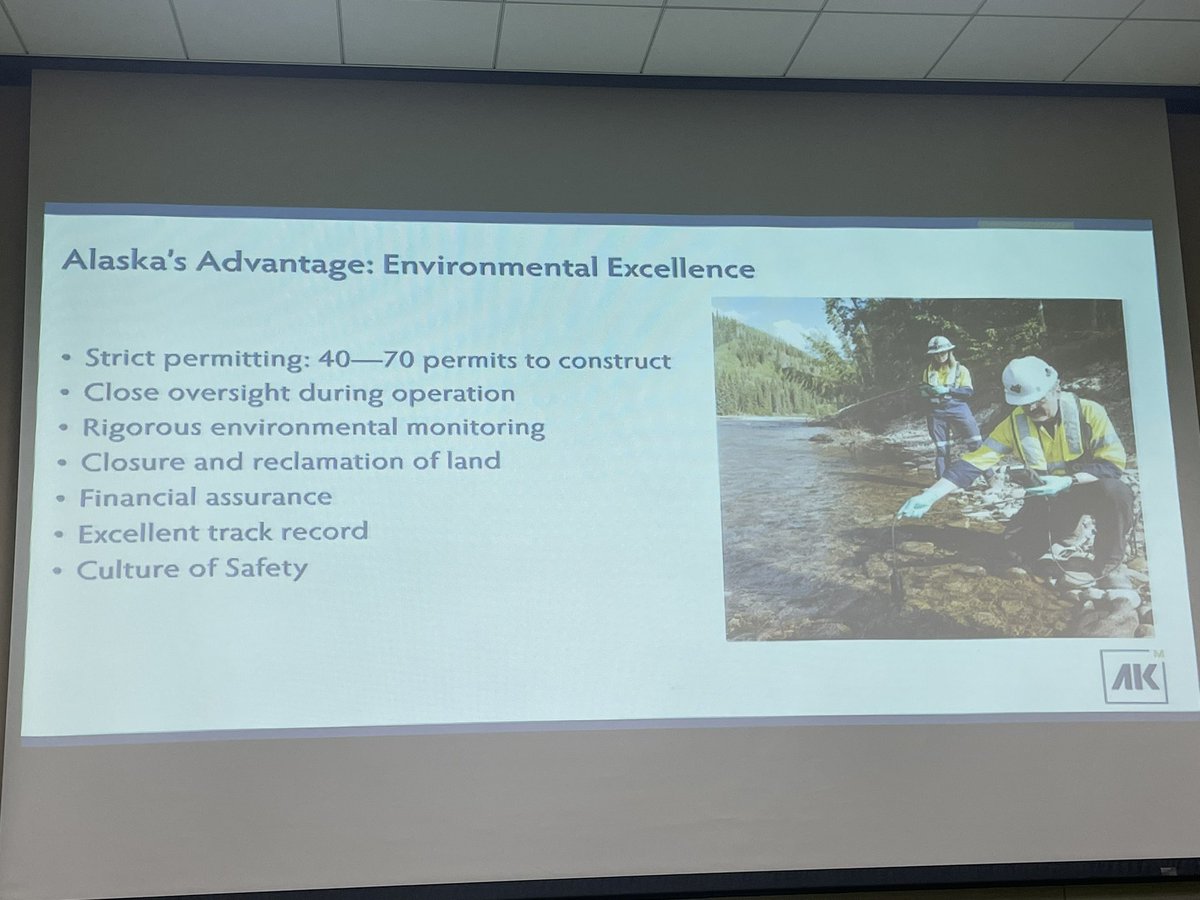 jasonbrune's tweet photo. Mining companies, come to Alaska! If you're serious about the E in ESG, nobody does it better than Alaska. Karen Matthias' presentation at @alaskardc speaks to this. As the former commissioner of DEC, I ensure you oversight is robust &amp; state agencies are great to work with. #TGDL https://t.co/VbYbqUwwiS