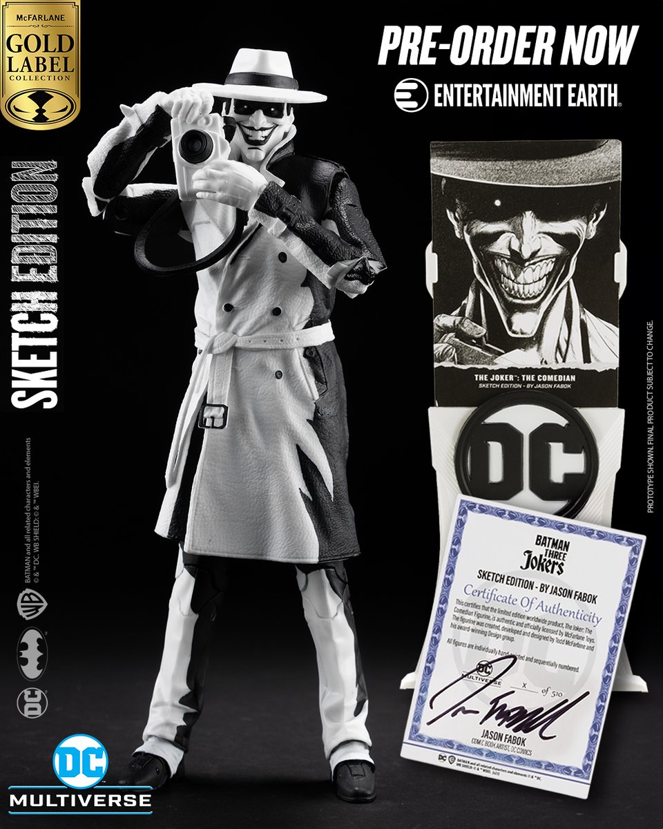 The Joker™ Designed by Jason Fabok AUTOGRAPH SERIES Sketch Edition Gold Label is available for pre-order NOW exclusively at @EntEarth!
➡️ bit.ly/JokerSketchSIG…
Includes art card SIGNED by Jason Fabok!

#McFarlaneToys #Batman #Joker #SketchEdition #GoldLabel #EntertainmentEarth