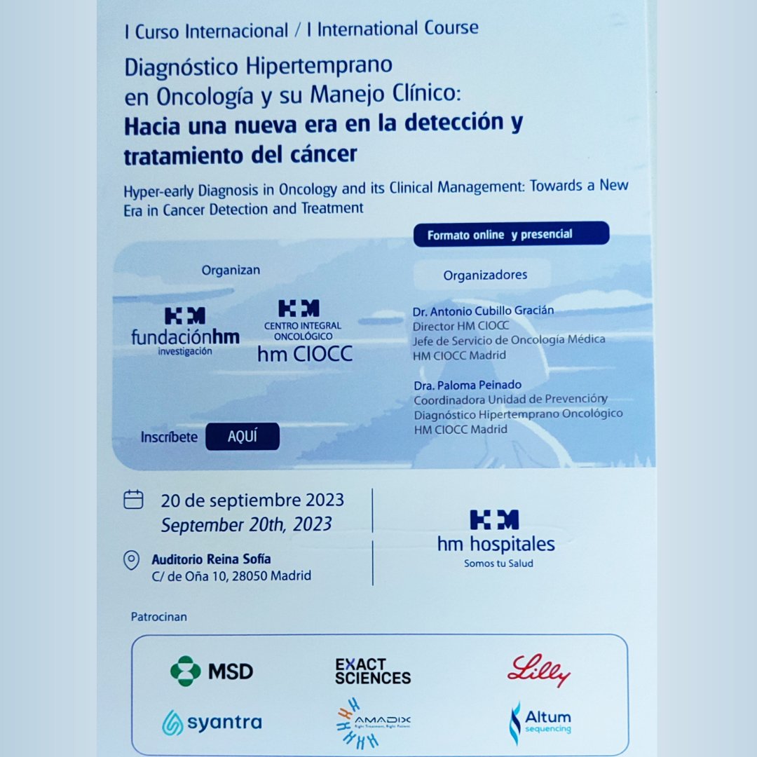Nuestro CEO @Santiago Barrio ha participado en el I Curso internacional para el diagnóstico Hipertemprano en oncología y su manejo clínico organizado por @HM hospitales. 

Santiago explicó la importancia del diagnostico Hipertemprano en Neoplasias Oncohematológicas.