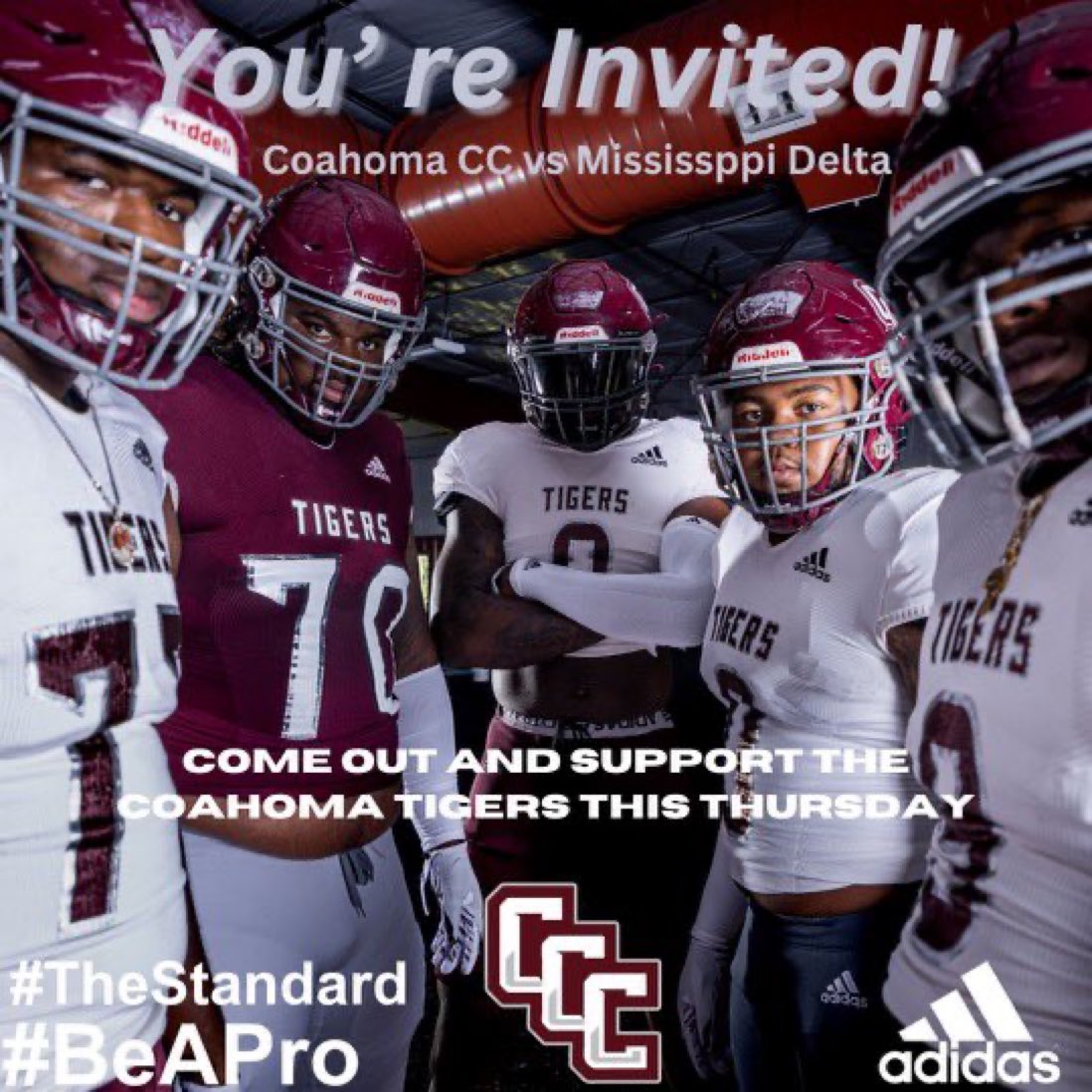 CoahomaFootball's tweet photo. See you tonight 6:30 PM @ James E. Miller Stadium🏈🐅‼️#BeatDelta #BeAPro #TheStandard
If you can’t make it you can watch it online on the Coahoma Community College Athletics Facebook page… We will go live at 6:20pm Central Time‼️ https://t.co/SFGpKjP5eV
