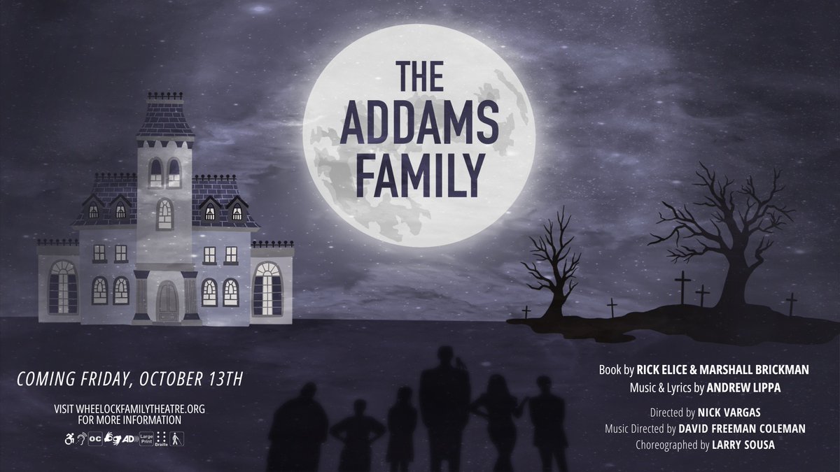 'The Addams Family' at Wheelock Family Theatre opens in just THREE WEEKS!

Get your tickets today as we celebrate a spooktacular opening weekend beginning Friday, October 13th! 🎃

wheelockfamilytheatre.org/performances/2… #theaddamsfamily #bostontheater #bostontheatre #boston #familyfriendly
