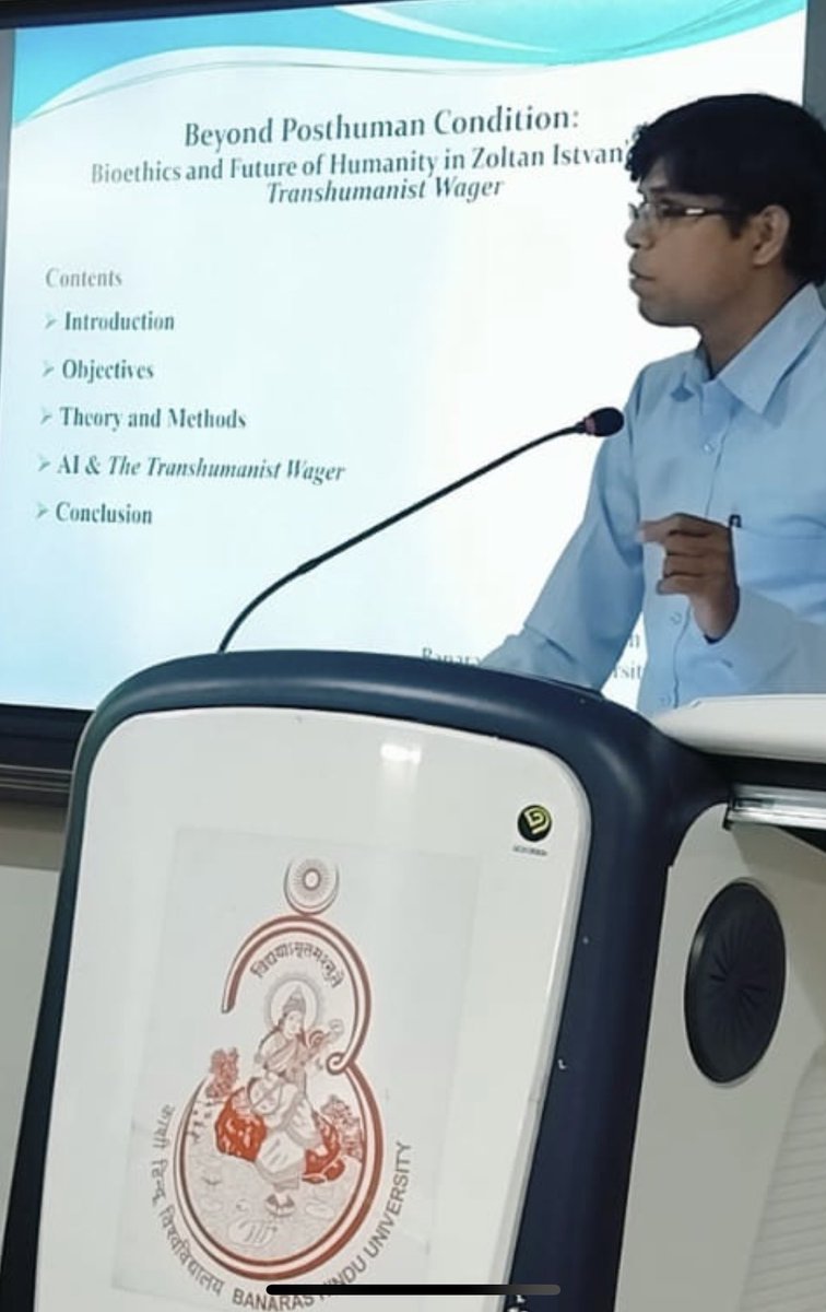 A special thanks to @Pravin_K_Patel, Assistant Professor of English (Banaras Hindu University) in India, who shared some pictures yesterday of my #transhumanism work being lectured about at a university event. #Transhumania