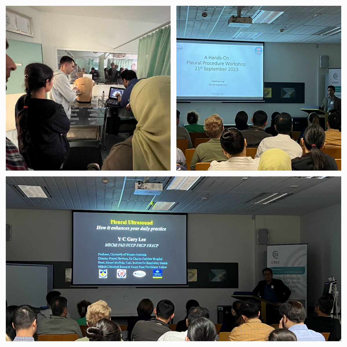 Day 1 of our 1st pleural course in Perth Australia since pandemic. Great attendees from diverse specialities.  Huge thx to patients who came, all helpers &amp; specially <a href="/DrMatting/">Matthew Ing</a>  who spent so many hrs organizing + <a href="/estee_lau/">Estee Lau</a> + Bianca who made the jelly models! Look forward to D2