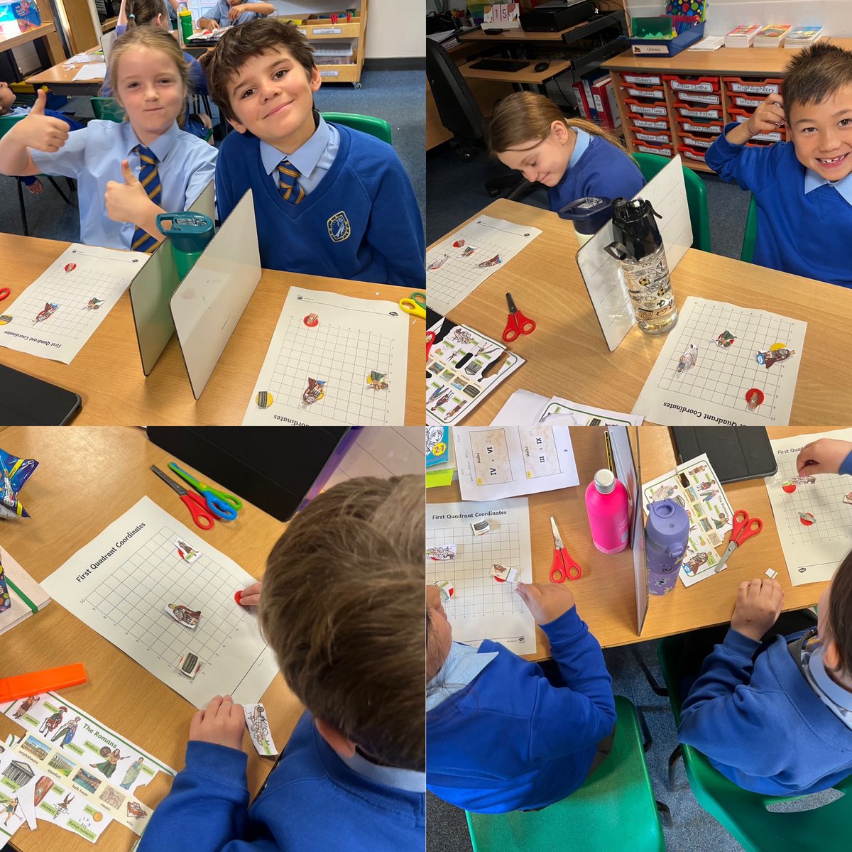 MrsCAllan_'s tweet photo. P.5/4 warmed their brains up with some Roman numeral multiplication using #OneStray, followed by a lesson on coordinates, Roman style. We loved using #MatchMine to challenge each other to plot points on our grids. @OLAPrimaryGlas @MrsDunne3 @glasgowcounts @KaganOnline https://t.co/wNf3MYuVkd