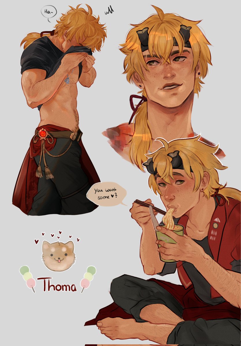 Sylvvestris's tweet photo. I got you covered! 💕🐶💥🔥 #Genshin Did a Thoma sketch page hehe 🥰 https://t.co/1HId5KX4j1