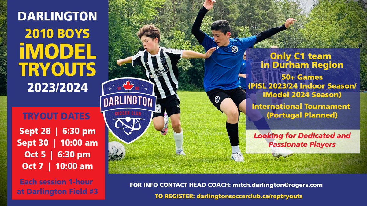 ⚽️Our Darlington 2010 iModel team will be holding tryouts after a very successful season⚽️

Please visit our website for more information/where to register for tryouts!
