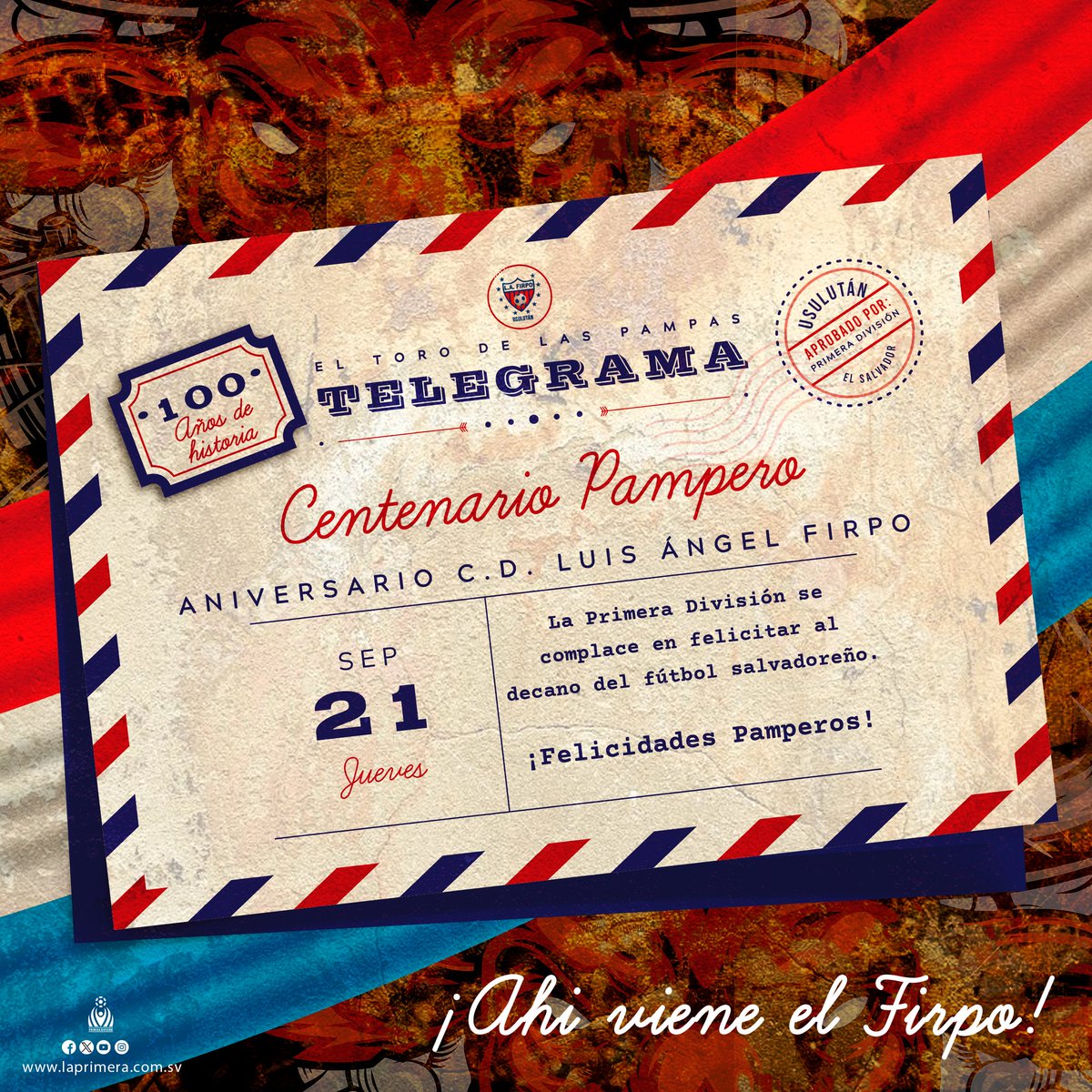 primerafutboles's tweet photo. 🔵 𝑪𝑬𝑵𝑻𝑬𝑵𝑨𝑹𝑰𝑶 𝑫𝑬 𝑮𝑹𝑨𝑵𝑫𝑬𝒁𝑨 🔴

#LaPrimeraSv felicita al decano del fútbol nacional @firpo_oficial por sus 100 años llenos de glorias, títulos y mucha pasión. https://t.co/mBL1odUCk7