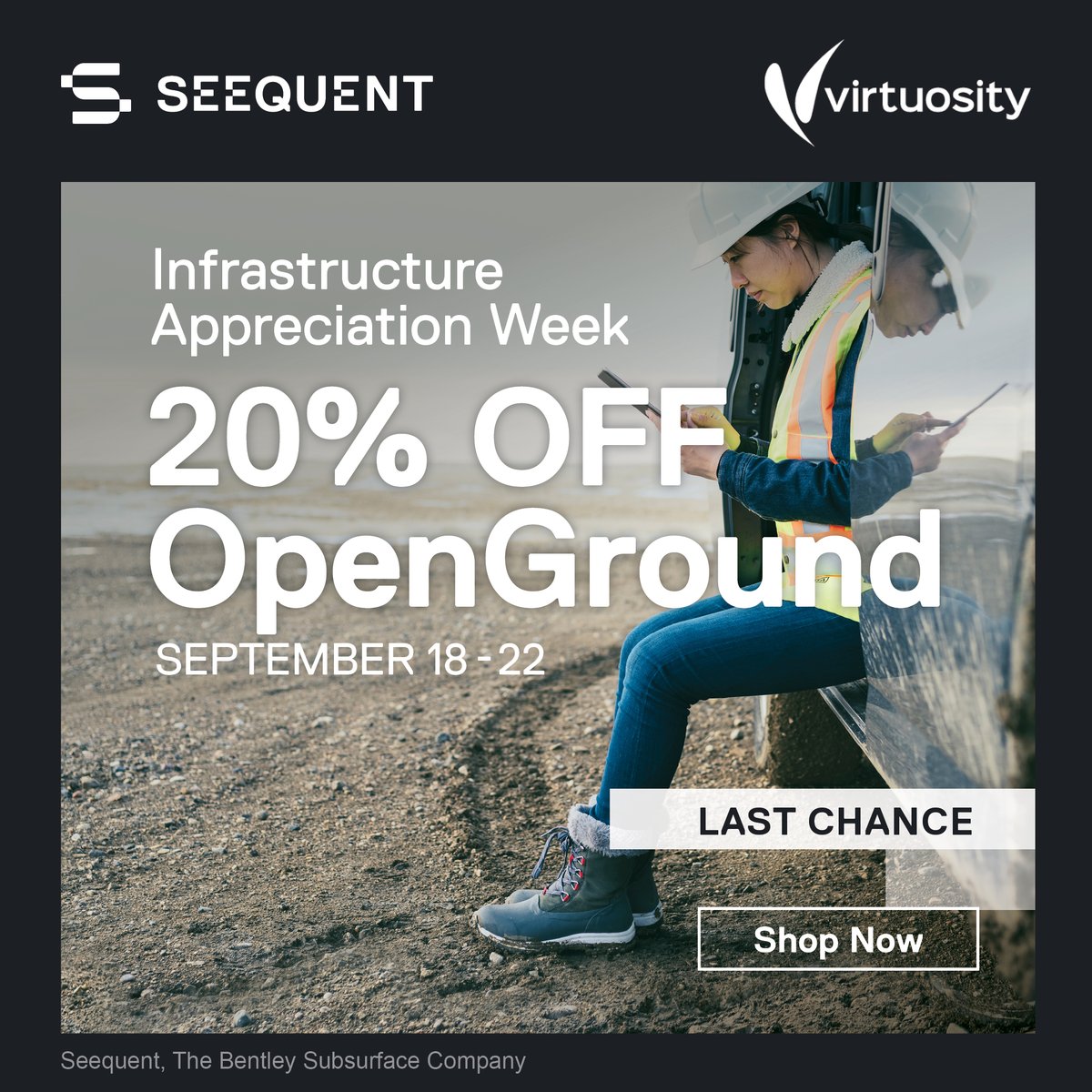 OpenGroundGIM's tweet image. 📢 LAST CHANCE to take advantage of 20% off OpenGround software this week only!
To honour #infrastructure professionals, we are holding a global sale for Infrastructure Appreciation Week. Use promo code “THANKS23” at virtuosity.bentley.com 
#OpenGround #geotechnical
