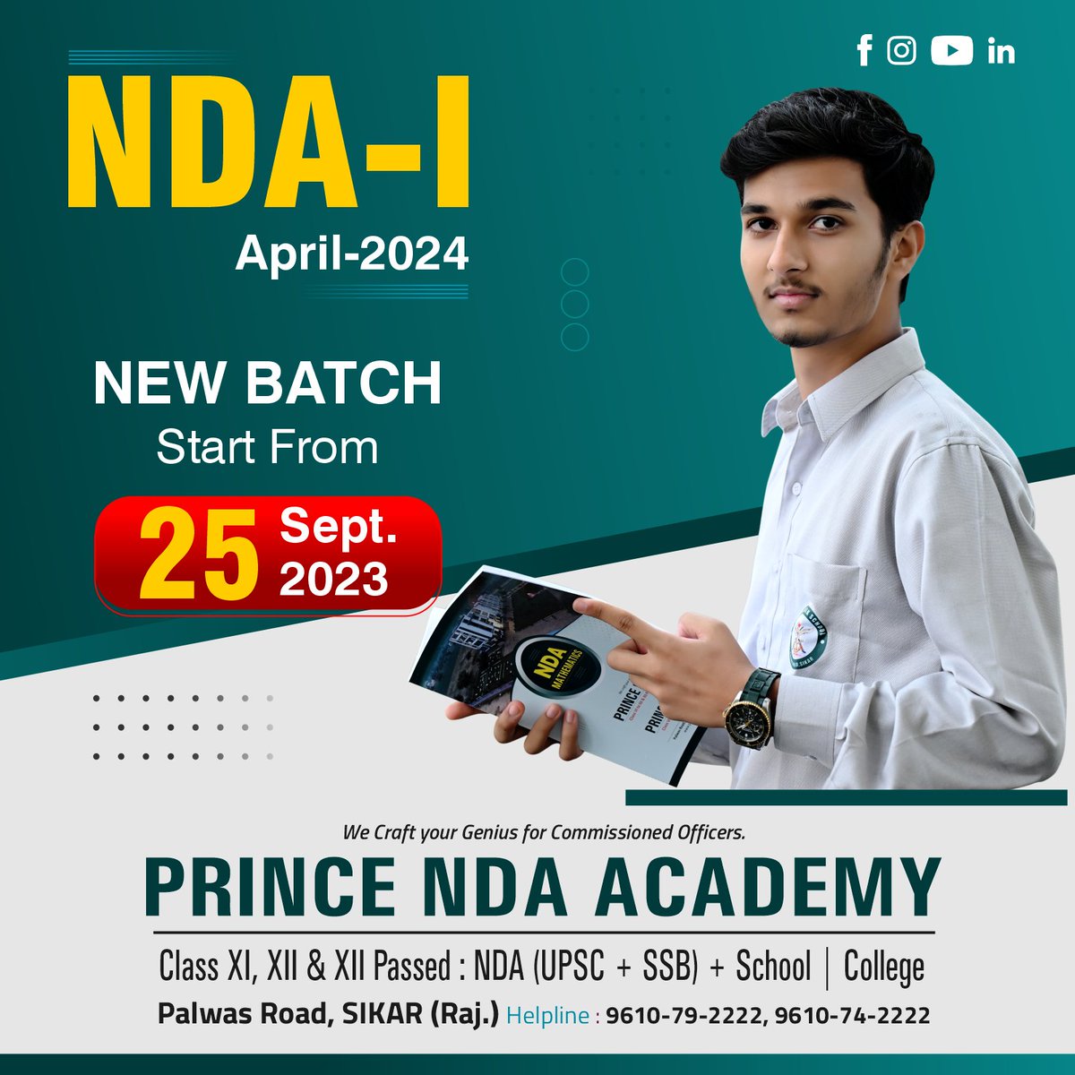 Prince_Eduhub's tweet photo. Special Batch for NDA-1 ( April-2024 )🚀
• 25 Sept., 2023 से प्रारम्भ ⏱
#call_now : 9610872222, 9610792222

#PrinceEduhub #PrinceSainikSchool #army #NDAExam #NDAACADEMY #Army #Airforce #Navy #Defenceofficers #armyofficers #navalofficers #airforceofficers #princendaacademy #SSB https://t.co/XLSHVOo8Dr