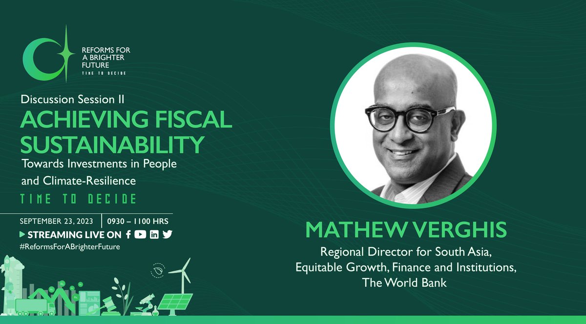 tabadlab's tweet image. Pakistan needs a holistic economic reform agenda to achieve long-term fiscal sustainability.

@WorldBank&apos;s Matthew Verghis will be moderating a discussion session on how policymakers can create the fiscal space to invest in people &amp;amp; climate resilience.

 #ReformsforABetterFuture.