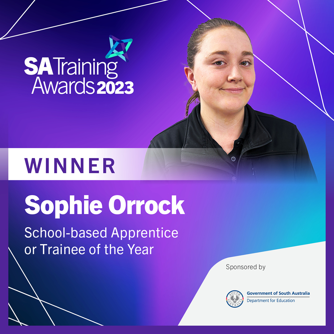 Congratulations to Sophie Orrock – winner of the 2023 SA School-based Apprentice or Trainee of the Year! 🏆

Sponsored by <a href="/edu_sagov/">Department for Education SA</a> 

#SATrainingAwards <a href="/tafesa/">TAFE SA</a>