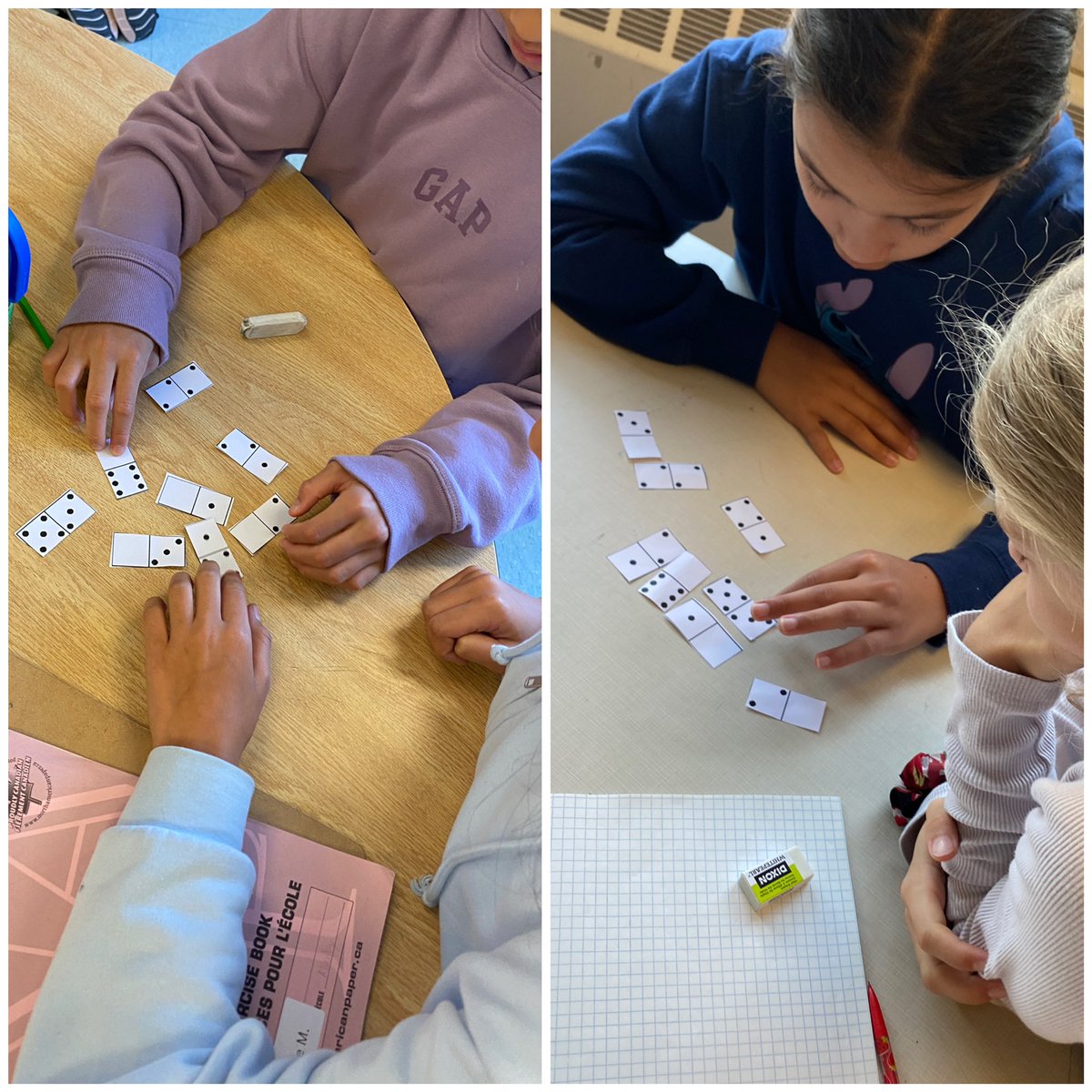Working on math challenges from @nrichmaths this week! Ss tried to make rows and columns of dominoes that each equaled 8. We are working on making mistakes in learning and enjoying successes when we finally work out a solution!