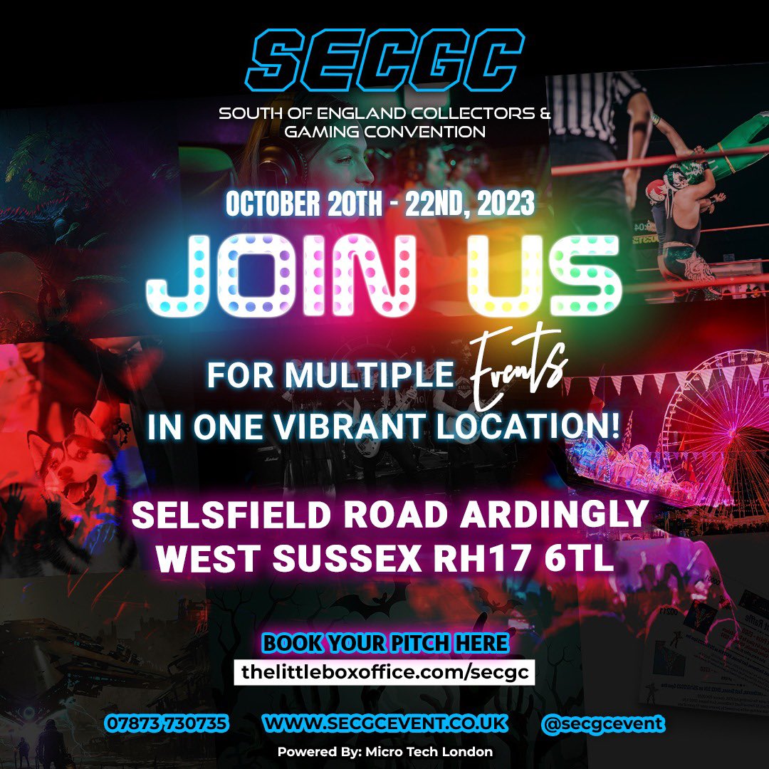 secgcevent's tweet photo. 🚀🎶👻🐶💥 Get ready for an epic weekend at "Comicon and Anime"! Explore the Jurassic Zone,
conquer the Gaming Zone, groove at Music Concerts, scream at Horror Zone, adore Dog Shows, rumble
at Wrestling, and enjoy the Funfair Event. It's all here for you! 🌟
@SouthEngEvents https://t.co/OsjCAGJ7YB